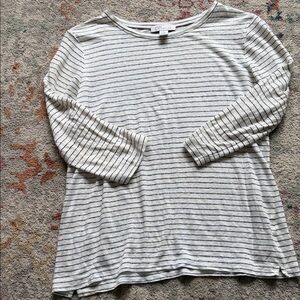 Women's Striped Long Sleeve Top - Gray and White (linen blend)